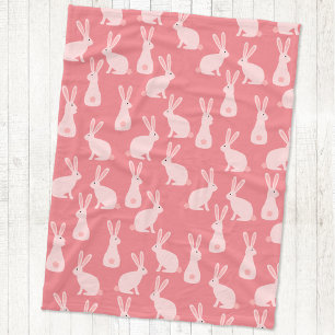 Cute Bunny Rabbit Pink Pattern Fleece Blanket