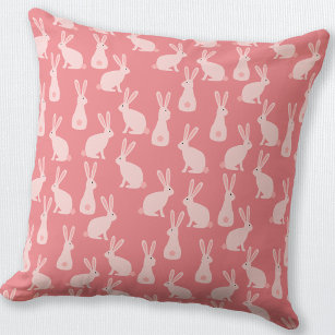 Cute Bunny Rabbit Pink Pattern Throw Pillow