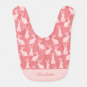 Cute Bunny Rabbit Pink Personalized Baby Bib