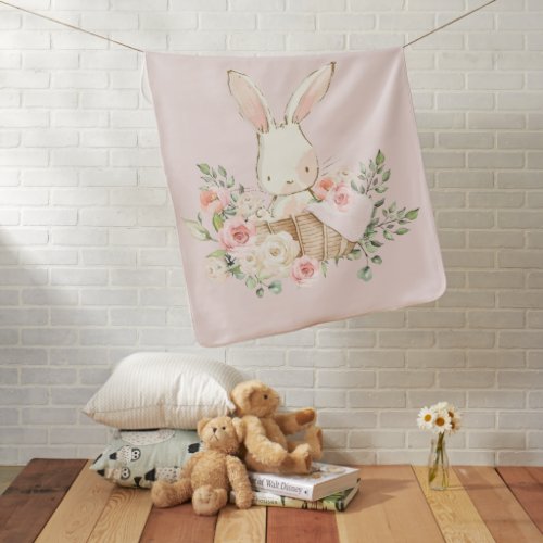 Cute Bunny Rabbit Pink Personalized Modern Pink Baby Blanket