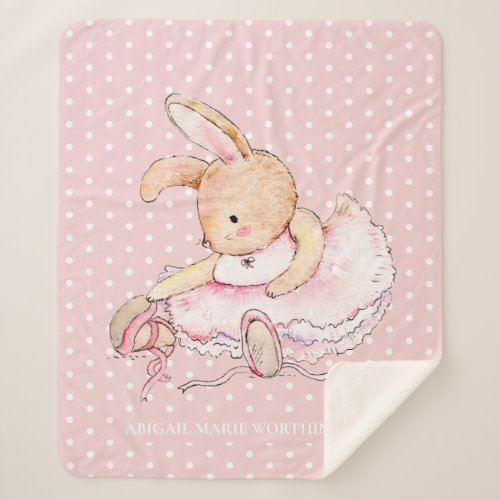 Cute Bunny Rabbit Pink Tutu White Polka Dots Sherpa Blanket