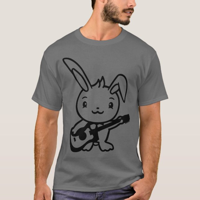 Cute Bunny Rabbit Plays Guitar Music Guitarist Fun T-Shirt (Front)