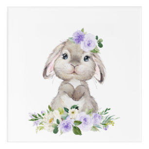 Cute Bunny, Rabbit, Purple Flowers, Gender Neutral Acrylic Print
