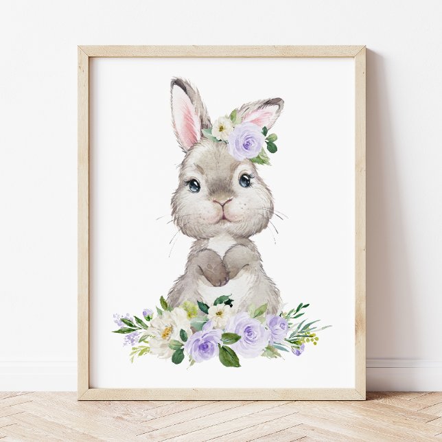 Cute Bunny, Rabbit, Purple Flowers, Gender Neutral Poster (Creator Uploaded)