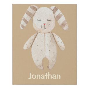 Cute Bunny Rabbit Rustic Neutral Nursery Decor Faux Canvas Print