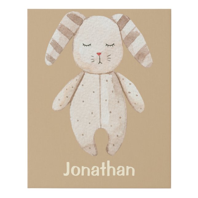 Cute Bunny Rabbit Rustic Neutral Nursery Decor Faux Canvas Print (Front)