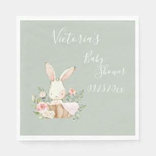 Cute Bunny Rabbit Sage Baby Shower Personalized Napkins