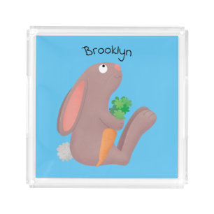Cute bunny rabbit sitting with carrot cartoon acrylic tray