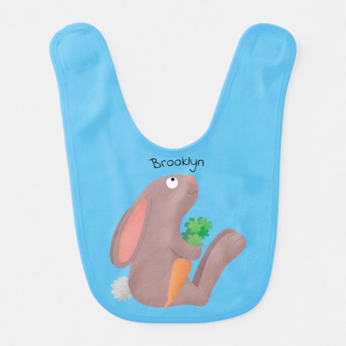 Cute bunny rabbit sitting with carrot cartoon baby bib