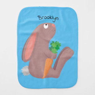Cute bunny rabbit sitting with carrot cartoon baby burp cloth