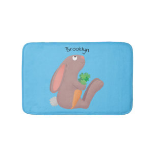 Cute bunny rabbit sitting with carrot cartoon bath mat