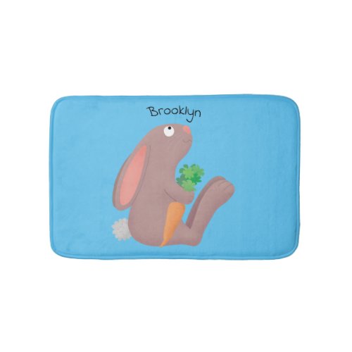 Cute bunny rabbit sitting with carrot cartoon bath mat