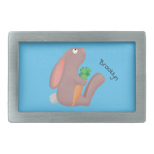 Cute bunny rabbit sitting with carrot cartoon belt buckle