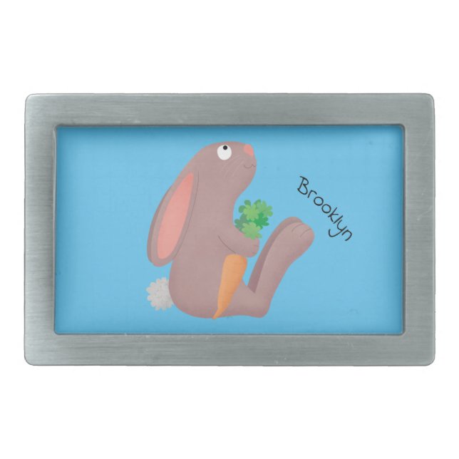 Cute bunny rabbit sitting with carrot cartoon belt buckle (Front)