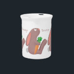Cute bunny rabbit sitting with carrot cartoon beverage pitcher<br><div class="desc">This cute bunny rabbit is in deep thought sitting with a carrot for lunch. Drawn in fun cartoon illustration style.</div>