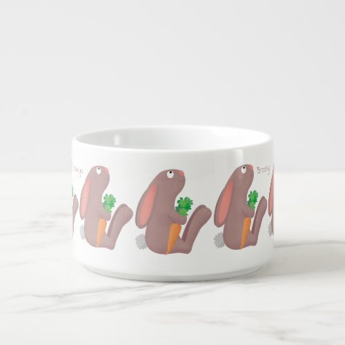 Cute bunny rabbit sitting with carrot cartoon bowl