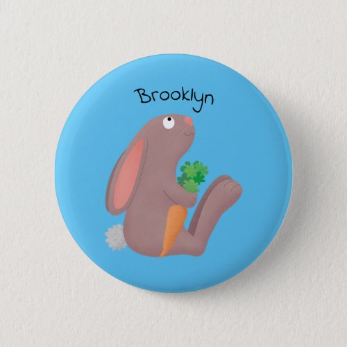 Cute bunny rabbit sitting with carrot cartoon button