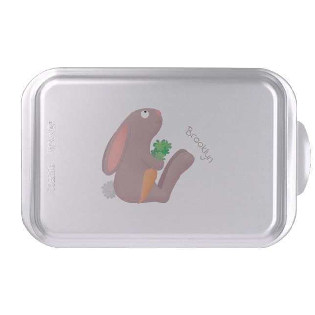 Cute bunny rabbit sitting with carrot cartoon cake pan (Front)