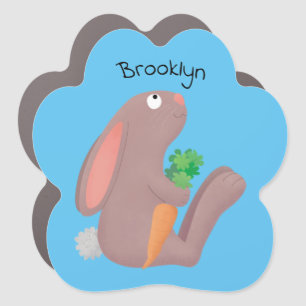 Cute bunny rabbit sitting with carrot cartoon car magnet