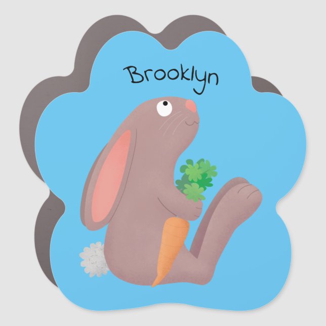 Cute bunny rabbit sitting with carrot cartoon car magnet (Front)