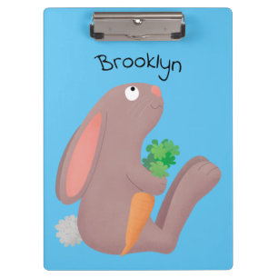 Cute bunny rabbit sitting with carrot cartoon clipboard