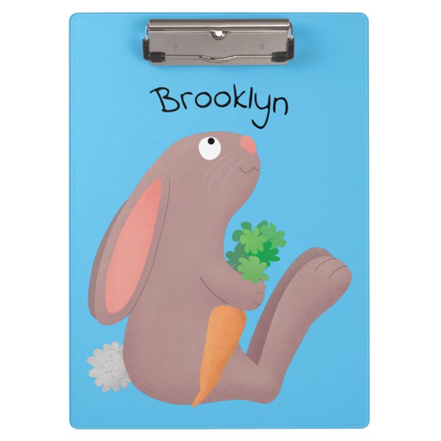 Cute bunny rabbit sitting with carrot cartoon clipboard (Front)