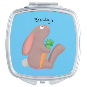 Cute bunny rabbit sitting with carrot cartoon compact mirror