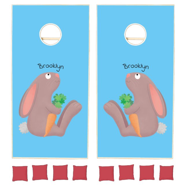 Cute bunny rabbit sitting with carrot cartoon cornhole set (Set)
