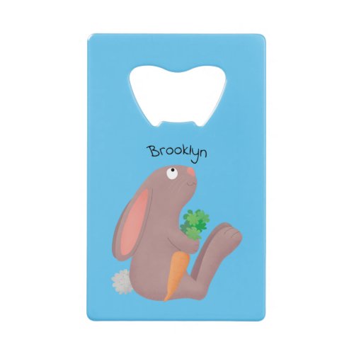 Cute bunny rabbit sitting with carrot cartoon credit card bottle opener