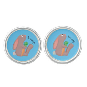 Cute bunny rabbit sitting with carrot cartoon cufflinks
