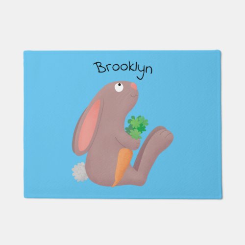 Cute bunny rabbit sitting with carrot cartoon doormat