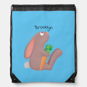 Cute bunny rabbit sitting with carrot cartoon drawstring bag