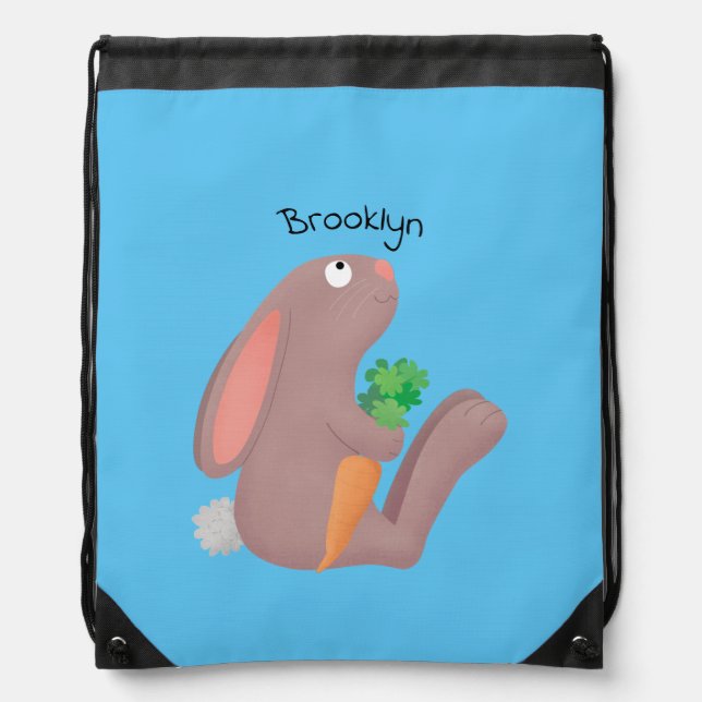 Cute bunny rabbit sitting with carrot cartoon drawstring bag (Front)