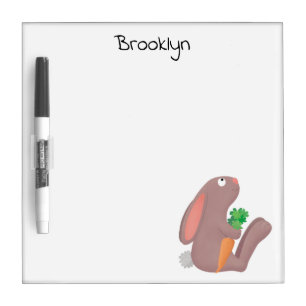 Cute bunny rabbit sitting with carrot cartoon  dry erase board
