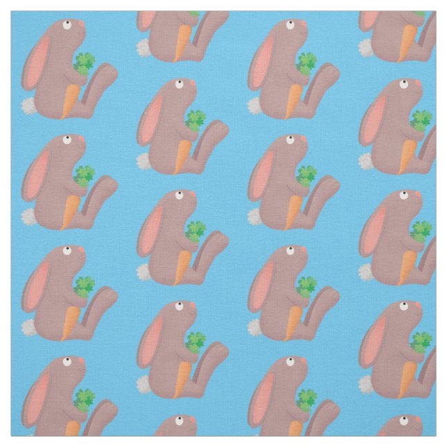 Cute bunny rabbit sitting with carrot cartoon fabric (Swatch)