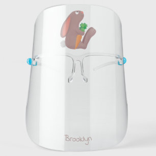 Cute bunny rabbit sitting with carrot cartoon face shield