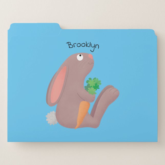 Cute bunny rabbit sitting with carrot cartoon file folder (Front Left)