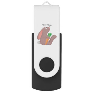 Cute bunny rabbit sitting with carrot cartoon flash drive