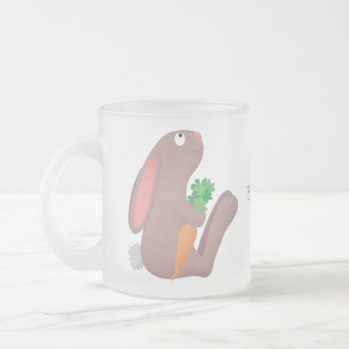 Cute bunny rabbit sitting with carrot cartoon frosted glass coffee mug
