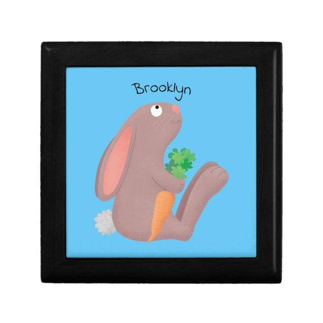 Cute bunny rabbit sitting with carrot cartoon gift box (Front)