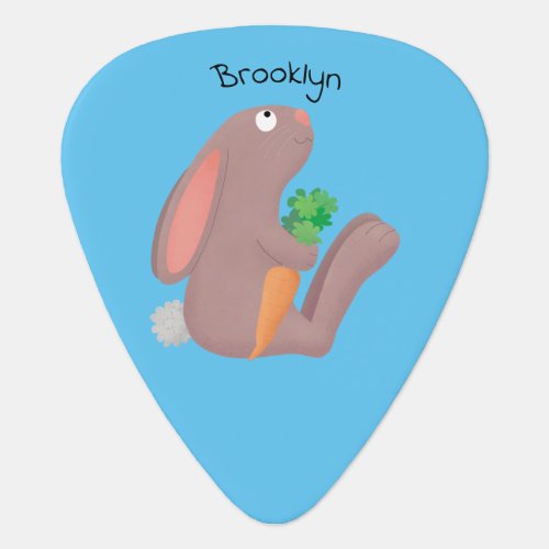 Cute bunny rabbit sitting with carrot cartoon guitar pick