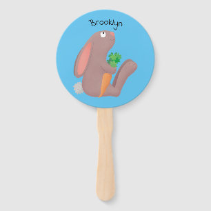 Cute bunny rabbit sitting with carrot cartoon  hand fan