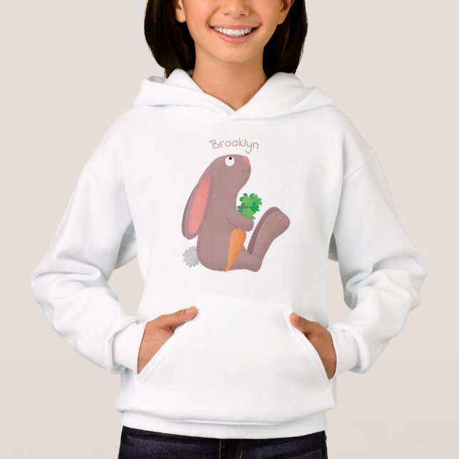Cute bunny rabbit sitting with carrot cartoon hoodie (Front)