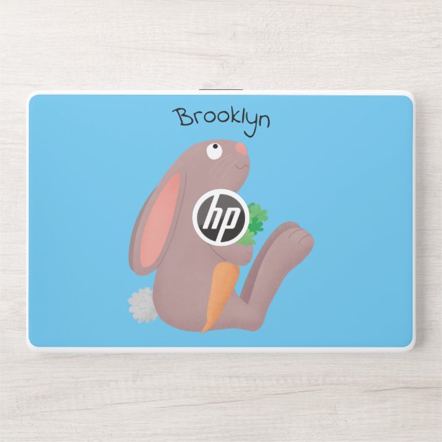 Cute bunny rabbit sitting with carrot cartoon HP laptop skin (Front)