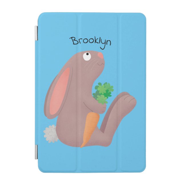 Cute bunny rabbit sitting with carrot cartoon iPad mini cover (Front)