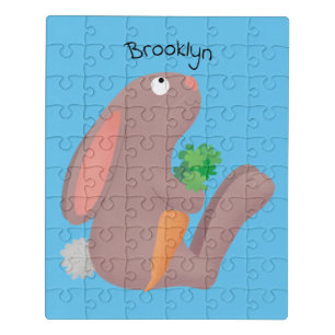 Cute bunny rabbit sitting with carrot cartoon jigsaw puzzle
