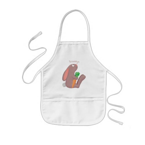 Cute bunny rabbit sitting with carrot cartoon kids apron