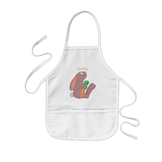 Cute bunny rabbit sitting with carrot cartoon kids' apron (Front)