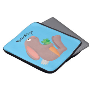 Cute bunny rabbit sitting with carrot cartoon laptop sleeve