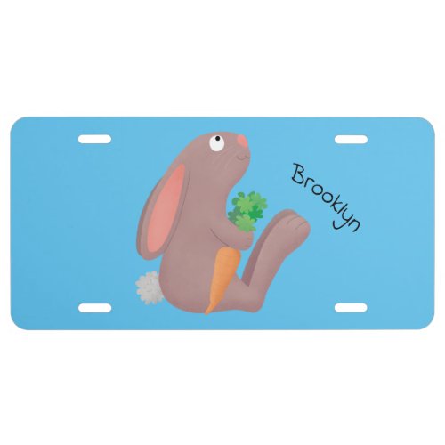 Cute bunny rabbit sitting with carrot cartoon license plate